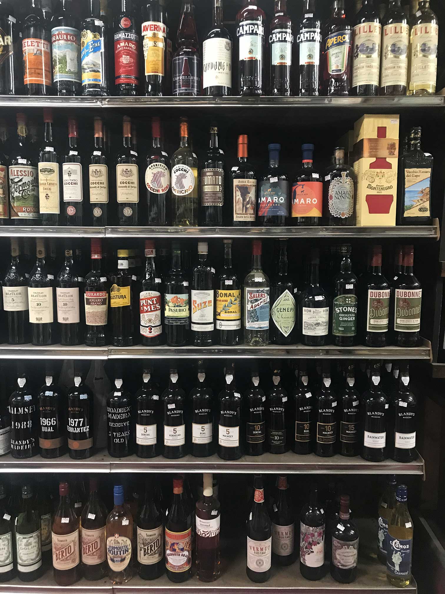 bitters, madeira, aperitif, amaro and vermut shelf